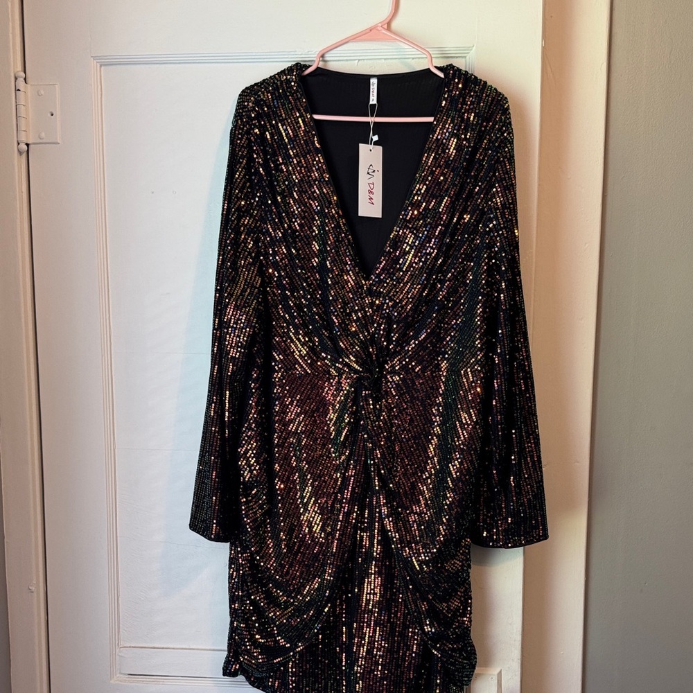 Dazzling Multicolor Sequin Long Sleeve Dress